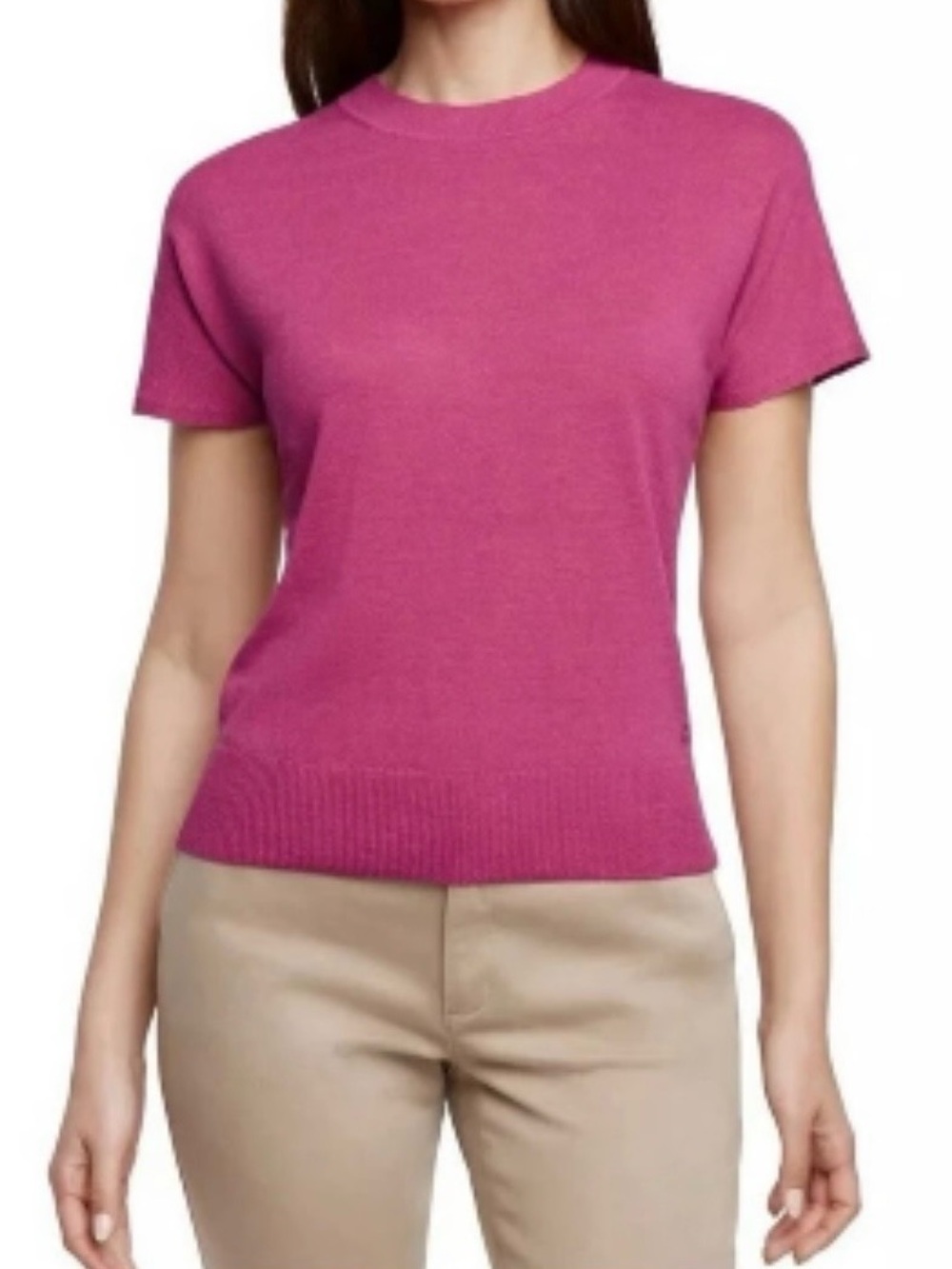 Banana Republic Short Sleeve Crewneck Top - Hot Pink Linen Blend Medium